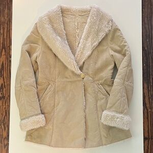 Vintage Tan Wilsons Leather Suede Faux Fur Sherpa Lined Coat Jacket